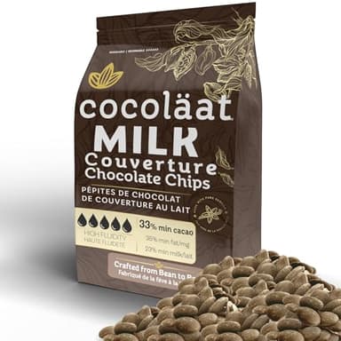 Cocoläat Milk Couverture Chocolate Chips | Culinary Grade for Bakers, Pastry Chefs, & Chocolatiers | 33% Cocoa - 35% Fat | Gold Foil Resealable Pouch Perfect Holiday Gift | 12 oz