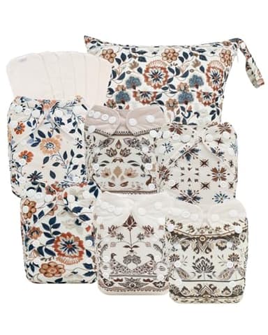 babygoal Boho Newborn Cloth Diapers Pack of 13 for 5-12lbs Preemie, Cloth Diaper Covers 6 Pack with 6pcs Inserts and Wet Bag, Reusable Washable & Waterproof