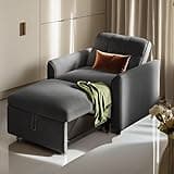 YITAHOME Convertible Sofa Chair Bed, 3-in-1 Sleeper Sofa with Pull-Out Bed, Velvet Fabric Single Sleeper Chair with Reclining and Button Tufted Backrest, Modern Lounge Chair for Small Space, Grey