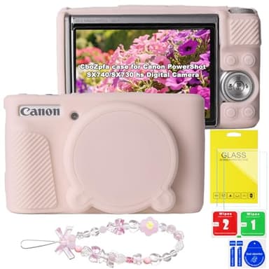CboZpfa Case for Canon PowerShot SX740/SX730 hs Camera,Soft Silicone Protective with Removable Lens Cover,Canon SX740 hs Camera Accessories(2 Tempered Glass Cover,1 Charm Wrist Strap)
