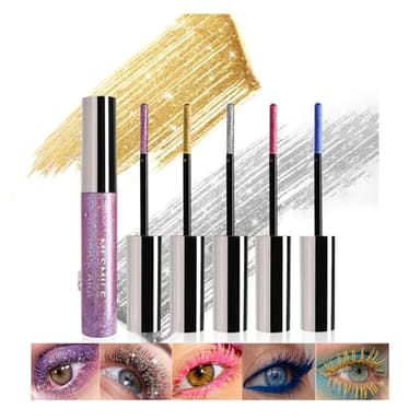 5 Colors Colorful Mascara for Eyelashes Set, Pearly Glitter Waterproof No Smudge Colored Mascara, Charming Voluminous Mascara, Halloween Christmas Eyes Makeup