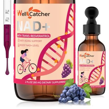 NAD+ Liquid Supplement for Women Men: NAD+ Resveratrol Drops with Grape Seed Extract CoQ10 Zinc Vitamin B2 Nicotinamide Riboside Support Energy Anti-Aging & Heart Health Grape Flavor 30 Servings