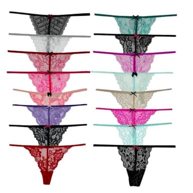 COLOROSES Pack of 6 Women Lacy G-String Thongs No Show Panties Sexy Underwear Assorted Lace Pattern and Colors X-Small