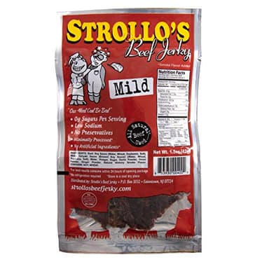 Strollo’s Beef Jerky Snack Packs - Mild 1 Pack - 1.5 oz - Low Carb, Zero Sugar, Low Fat - All Natural USA Beef - USDA Certified - High Protein Smoked Meat Snack - Tender & Flavorful