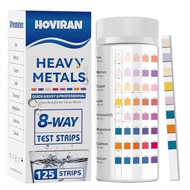 8 Way Heavy Metals Water Test Strips -125 ct Home, Well Drinking Water Testing Kit for Iron, Mercury, Copper, Lead, Chromium, Magnesium, Cadmium, Calcium