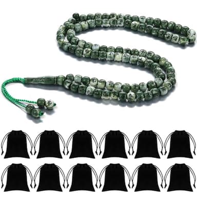 Ferreve 12 Sets Muslim Tasbih 99 Rosary Beads 8mm Green Islam Prayer with Allah Names Engraved Ramadan Muslim Gift, Islamic Ceremony Religious Eid Ramadan Gift for Men and Women(Green)