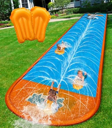 Spring Water Slip and Water Slide, 22ft *2 Lanes Slip Water Slides for Kids Backyards Ages 4-8 8-12 with Sprinkler and Inflatable Bodyboards, Summer Water Fun Toy for Outdoor Lawn Games Play