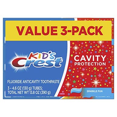 Crest Kid's Cavity Protection Toothpaste, Crest Kids Toothpaste, For Children And Toddlers 2+, Sparkle Fun, 4.6 Oz (Pack of 3), Toothpaste For Kids, Packaging may vary