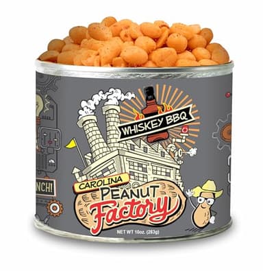 Carolina Peanut Factory | Flavorful Gourmet Peanuts Hand-Roasted in Small Batches | Irresistibly Real Crunch Flavored Nuts Packed into Every Can | Whiskey BBQ Peanuts (10 oz)