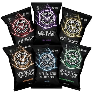 Norse Roots Beef Tallow Kettle Chips Variety Pack – 6 Flavors (Sea Salt, Honey BBQ, Rosemary Steak, Cheddar & Sour Cream, Spicy All Seasoned, Salt & Pepper) – Seed Oil Free, Gluten Free, 6 Pack, 5 oz Bags