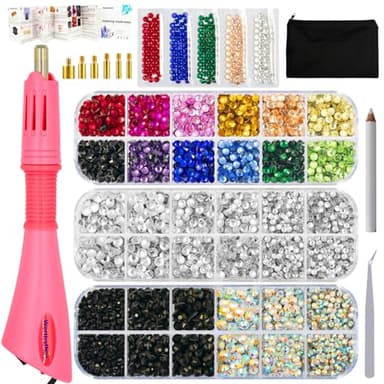 Hotfix Applicator Bedazzler Kit with Rhinestones 5200 Pcs, Hot Fix Bedazzling Kit Crystals Rhinestone Applicator Tool for Clothing, Clothes, Fabric, Shirt, Heat Pen Bedazzle Gems Setter Wand with Tips