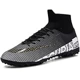 Men's Soccer Cleats Football Shoes with High-Tops Lace-Up Spikes Indoor Fg/Ag Firm Ground Turf Lacrosse Futsal Combat Boots Black US 9.5 EU 43