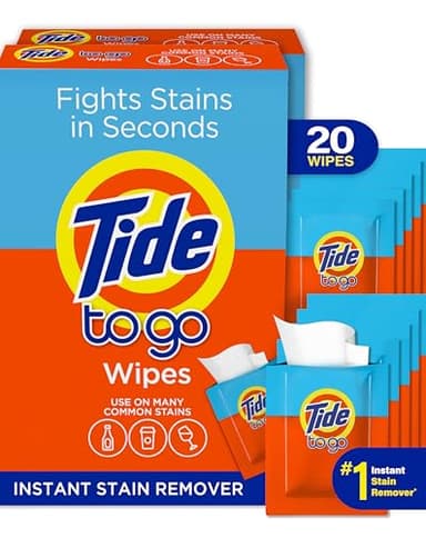 Tide Stain Remover for Clothes, Tide To Go Wipes, Instant Stain Remover for Clothes, Travel & Pocket Size, 20 Count
