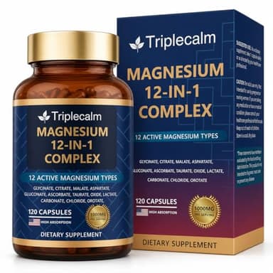Magnesium Complex 12 in 1 for Women & Men, 1000mg High Absorption Magnesium Supplement with Glycinate, Citrate, Malate & Taurate, Supports Sleep, Muscle, Nerve & Relaxation, Vegan, 120 Capsules