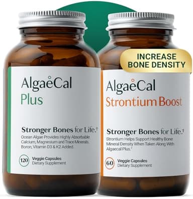 ALGAECAL Bone Builder Pack - Plant Based Calcium Supplement & Strontium - Organic Calcium 750mg with Vitamin D3 1600 IU, Vitamin K2, Magnesium, 16 Nutrients for Bone Health & Density (1-Month Supply)