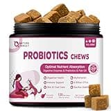 NATURE TARGET Probiotics for Dogs & Digestive Enzymes for Digestive Health - Plus Fish Oil & Vitamins Supplement for Allergies & Immune & Itchy Skin, 120 Chicken Flavor Probiotic Soft Chews