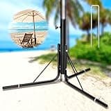 Portable Heavy Duty Beach Umbrella Stand - Anti Wind with Sand Anchor,Outdoor Umbrella Stand Base with Stake,Rustproof Adjustable Tube Holder (1"-1.4") Freestanding for Beach,Patio,Yard,Garden