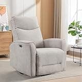 ANJ Power Rocker Recliner Chair with USB Port, Electric Swivel Glider Reclining Chair for Living Room, Breathable Fabric Nursery Recliners Sofa Rocking Chairs for Small Spaces(Grey)