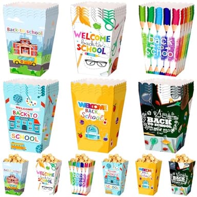 Gueevin 24 Pcs Back to School Popcorn Boxes Treat Boxes Candy Cookie Container Welcome Back to School Holder Teacher Gift for Classroom Decoration Supplies