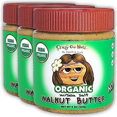 Crazy Go Nuts Organic Walnut Butter with Sea Salt - Walnut Butter Organic, Walnut Spread, Keto, Vegan, Low Carb, Gluten Free, Non-GMO, Walnut Butter Raw Organic, Organic Nut Butter - 9 Oz, 3-Pack