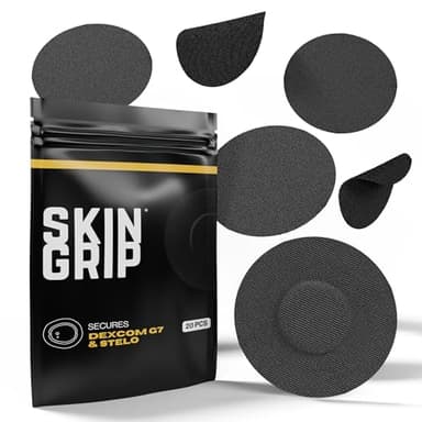 Skin Grip Adhesive Patches Compatible with Dexcom G7 & Stelo CGM – Waterproof & Sweatproof Cover for Continuous Glucose Monitor Sensor, Stays Secure for 10-15 Days – 20 Pack, Black