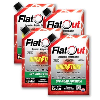 FlatOut QuickStrike Tire Sealant - Off-Road Formula - Prevents Flat Tires - Seals Leaks - Contains Kevlar - Tubeless Tire Sealant - 32-Ounce Bag - Pack of 4
