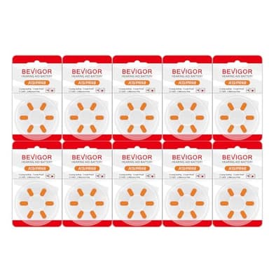 BEVIGOR Hearing Aid Batteries Size 13, Mercury Free (60 Count), Zinc Air Batteries, Easy to Open and Carry, 1.45V, Long Lasting Batteries