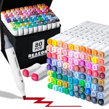 Reaeon Alcohol Art Markers, 80 Colors Fine & Chisel Dual Tip Marker Set, Permanent Art Markers for Adults Sketching Painting Drawing and Coloring(White Barrel)