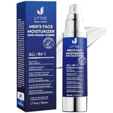 Uttse 6-in-1 Mens Face Moisturizer: Face Cream for Men - Reduce the Look of Eye Bags, Dark Circles, and Puffiness - Skin Care for Men - 1.7 fl oz - Made in Korea