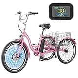 MOONCOOL Electric Tricycle for Adults, 350W 36V Electric Trike Motorized Three Wheel Electric Bicycle, 7 Speeds 3 Wheels Adult Electric Tricycle with Large Basket