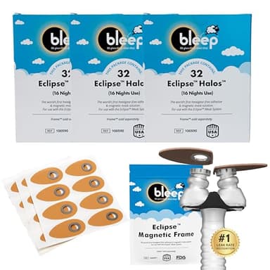 Bleep Eclipse Magnetic Frame & 96 Halos - Maskless C PAP Nose Mask for Sleep Apnea CPAP Machine - MagSeal Ports for Eclipse Frame, BPA, Corn & Headgear-Free - CPAP Accessories Supplies - 48-Day Supply