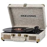 Vinyl Record Player, SKEVONO 33-1/3, 45 & 78 RPM Portable Suitcase Turntable, Bluetooth Vintage Record Player with 2 Built-in Speakers, Supports RCA Output Headphone Jack Phone Music Playback