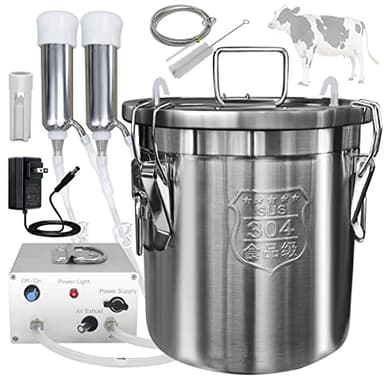 Hantop Cow Milking Machine 12L, Plug-in Powered, Speed Adjustable Pulsating Vacuum Pump, Food Grade 304 Stainless Steel Milk Bucket, Auto-Stop Check Valve, Electric Cow Milker (Classic Model)