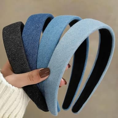 Huachi Headbands for Women Non Slip Trendy Denim Headbands for Women’s Hair 1 inch Wide Cute Headband for Girls, Vintage Head Bands Elastic Hair Bands Fashion Accessories for Women 4PCS