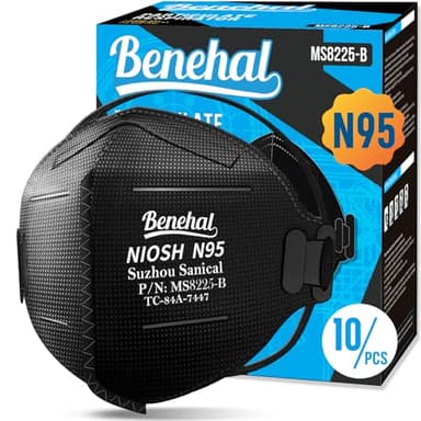 benehal NIOSH Approved N95 Mask Particulate Respirators, Pack of 10 N95 Face Masks, Individually Wrapped, Black