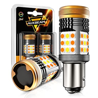 Auxbeam B21 Series 1157 Switchback LED Bulbs Built in Resistor CANBUS Error Free Anti Hyper Flash 2057 2357 7528 BAY15D Bulbs White and Amber 600% Super Bright Turn Signal Light DRL Parking Light