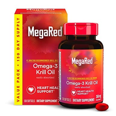 MegaRed - Omega-3 Krill Oil 350mg Softgels (130 Count in A Bottle), EPA & DHA Omega-3 Fatty Acids with No Fishy Aftertaste Unlike Fish Oil, Contains Antioxidant Astaxanthin