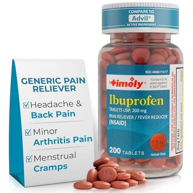 TIME-Cap Labs 200 Tablets Ibuprofen 200mg Coated - Pain Reliever & Fever Reducer (NSAID) for Adults, Helps with Headache, Back Pain, Muscle Aches, Toothaches, Menstrual Cramps & Minor Arthritis Pain