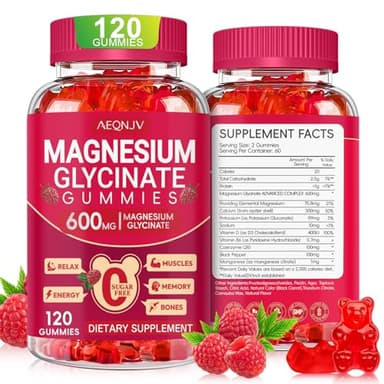 Magnesium Glycinate Gummies 600mg, Sugar Free Magnesium Gummies for Adults, Chewable Potassium Supplements for Body Support, Zzz and Relaxation, 120 Count