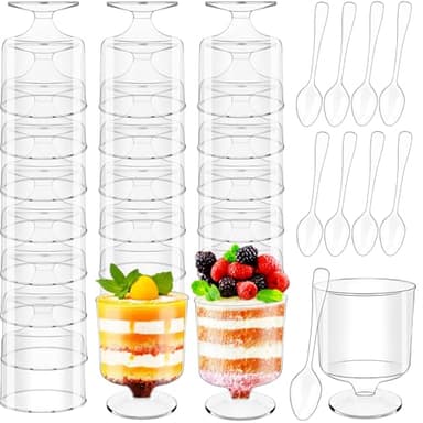 120 Pcs Dessert Cups with Spoons,60 Pcs 5 OZ Mini Clear Plastic Parfait Cup with 60 Pcs Spoons,Disposable Appetizer Bowl Round Serving Goblet Cup Wine Shot for Fruit,Ice Cream,Mousse Pudding
