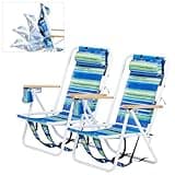 Outvita Folding Beach Chair Adjustable Headrest w/4 Flexible Tilt Angle, Cup Holder Portable High Strength Cleanable Fabric, for Sand Camping Lawn Concert Travel Festival