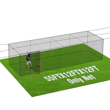 RIIFRILY Baseball Batting Cage Nets,20‘L/ 35'L/55'L/70'L Baseball and Softball Cage Netting, Enclosed HDPE #42 /#45 Netting Batting Cages for Backyard and Indoor (NET ONLY)