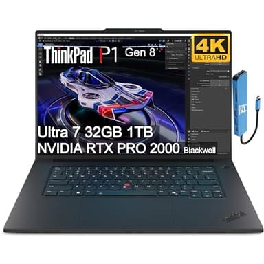 Lenovo ThinkPad P1 Gen 8 Mobile Workstation Laptop (16" 4K+ UHD+, NVIDIA RTX PRO 2000 Blackwell 8GB, Intel Core Ultra 7 255H, 32GB DDR5, 1TB SSD) for Engineer, Designer, 2X Thunderbolt 5, Win 11 Pro