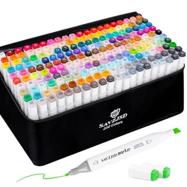 SAVZJSD 200 Colors Alcohol Markers, Alcohol Markers Set for Adults, Artists in Coloring, Sketching & Drawing (Fine & Broad)