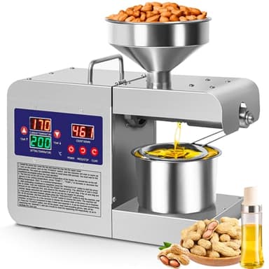 Oil Press Machine, 820W Home Commercial Automatic Oil Press Extractor, Steel Stainless Electric Cold & Hot Press Oil Expeller for Peanut Sesame Coconut Soybean Sunflower Seeds Walnuts (S)