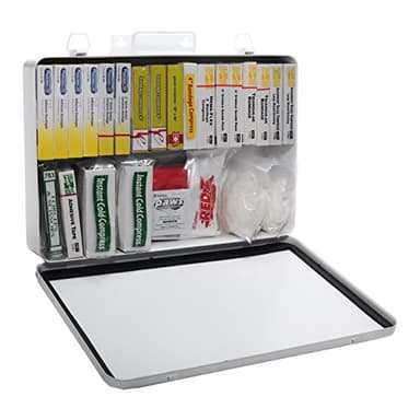 MFASCO Swimming Pool First Aid Kit - Waterproof Metal Box with Bloodborne Clean Up Supplies - Meets Michigan Pool Guidelines - Wall Mountable for Lifeguard Safety and Rescue - 14 x 10 x 2.5 inches