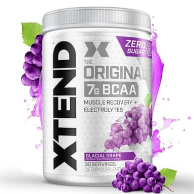 Xtend Original BCAA Powder, 7g BCAAs and 2.5g L-Glutamine for Muscle Recovery Hydration and Lean Muscle, Sugar Free Intra and Post Workout Drink with Electrolytes, Glacial Grape, 30 Servings