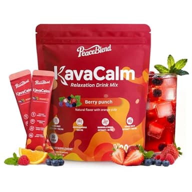 PEACEBLEND Supercalm Powdered Drink Mix, Cortisol Reducer and Sleep Aid with Kava Root, Ashwagandha, L-Theanine, Magnesium Glycinate, Lemon Balm, Rhodiola, Vitamin D3 & B6, Vegan, Non-GMO, 20 Packets