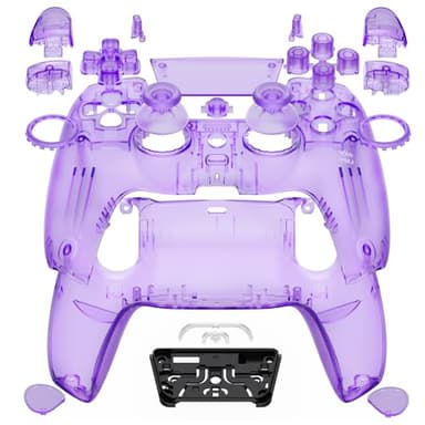 eXtremeRate Luna Redesigned Full Set Shell Buttons Touchpad Cover Compatible with ps5 Controller BDM-030 BDM-040 BDM-050, Clear Atomic Purple Replacement Top Bottom Case Compatible with ps5 Controller
