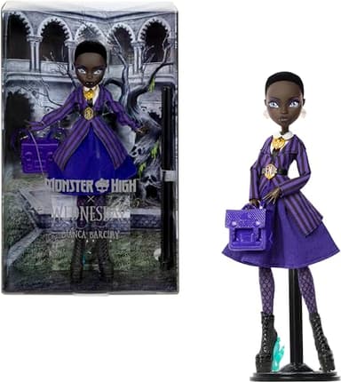 Monster High x Wednesday Doll and Accessories, Bianca Barclay Collectible in Nevermore Academy Uniform with Siren Amulet, Backpack and Doll Stand